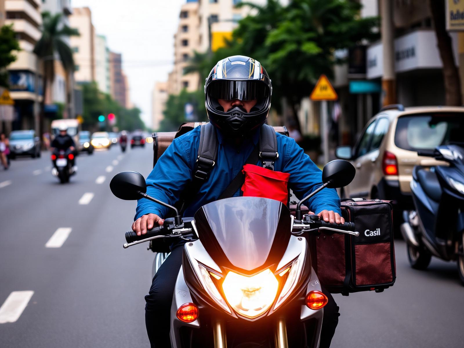 Motoboy trabalhando com segurança e proteção